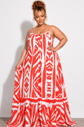 Final Sale Plus Size Maxi Dress in Orange & White Zebra Print