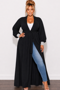 Final Sale Plus Size Sheer Chiffon Duster with Waist Tie and Rhinestone Cuff in Black