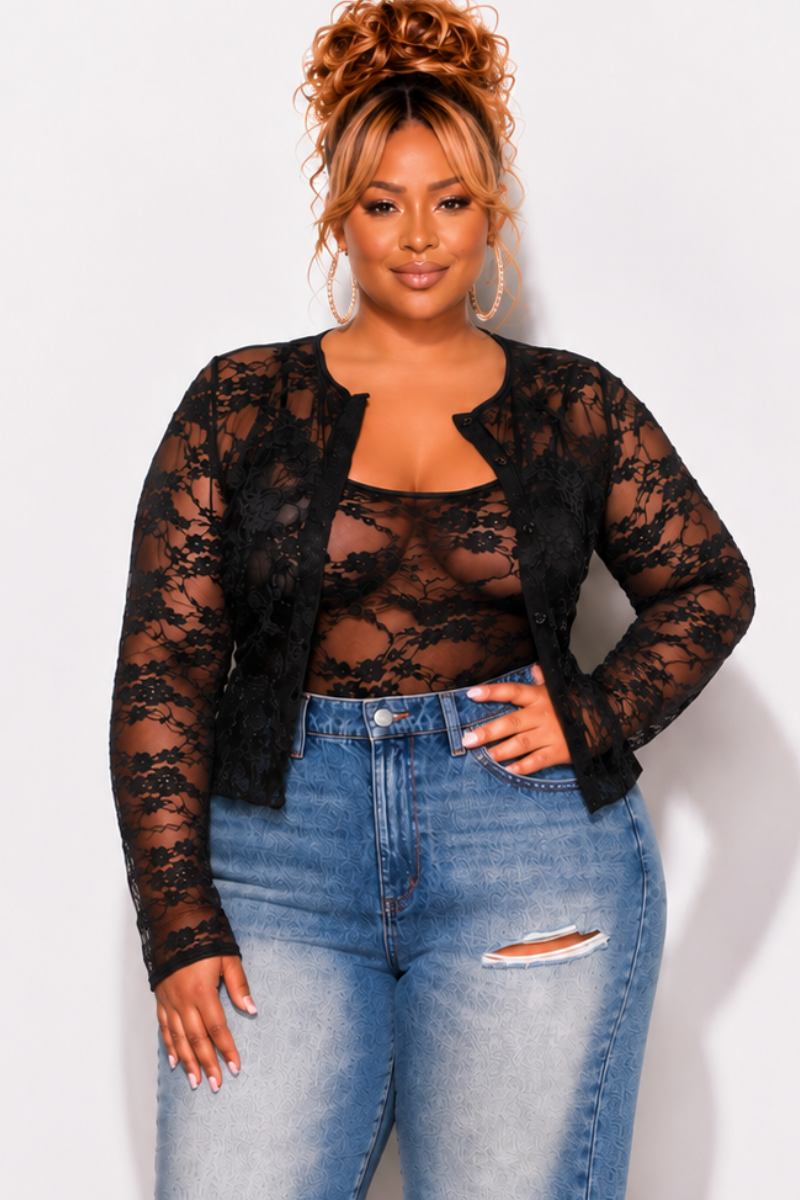 Final Sale Plus Size Cami And Cardigan 2 Piece Lace Set
