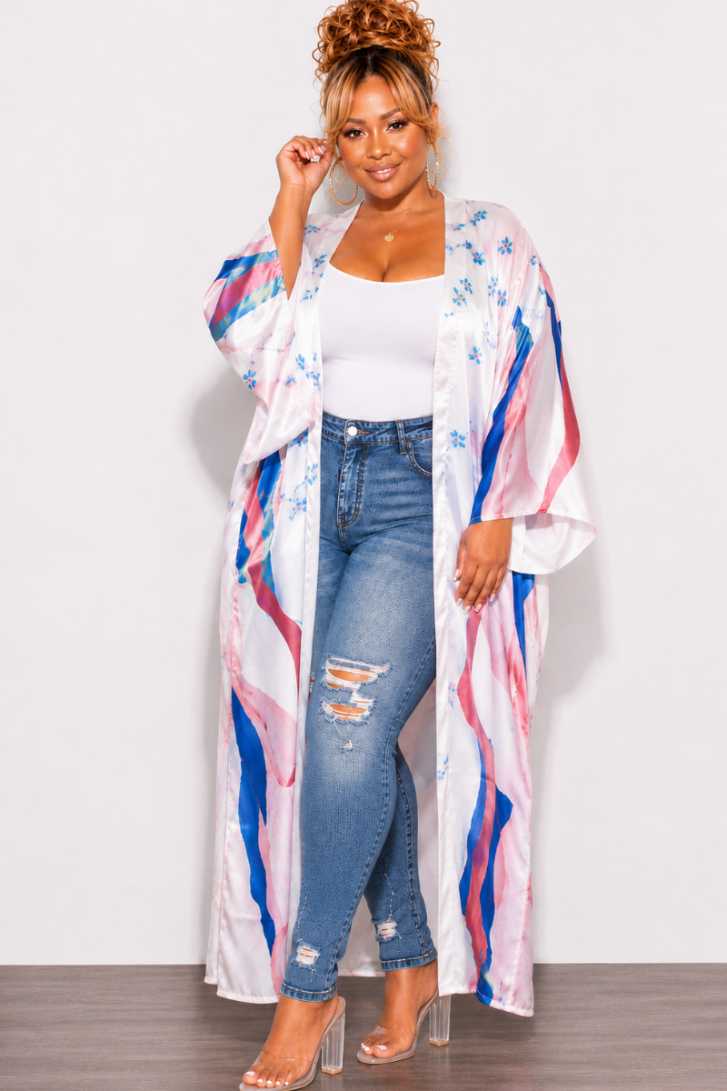 Final Sale Plus Size Caftan in Soft Pink and Royal Blue Floral Print