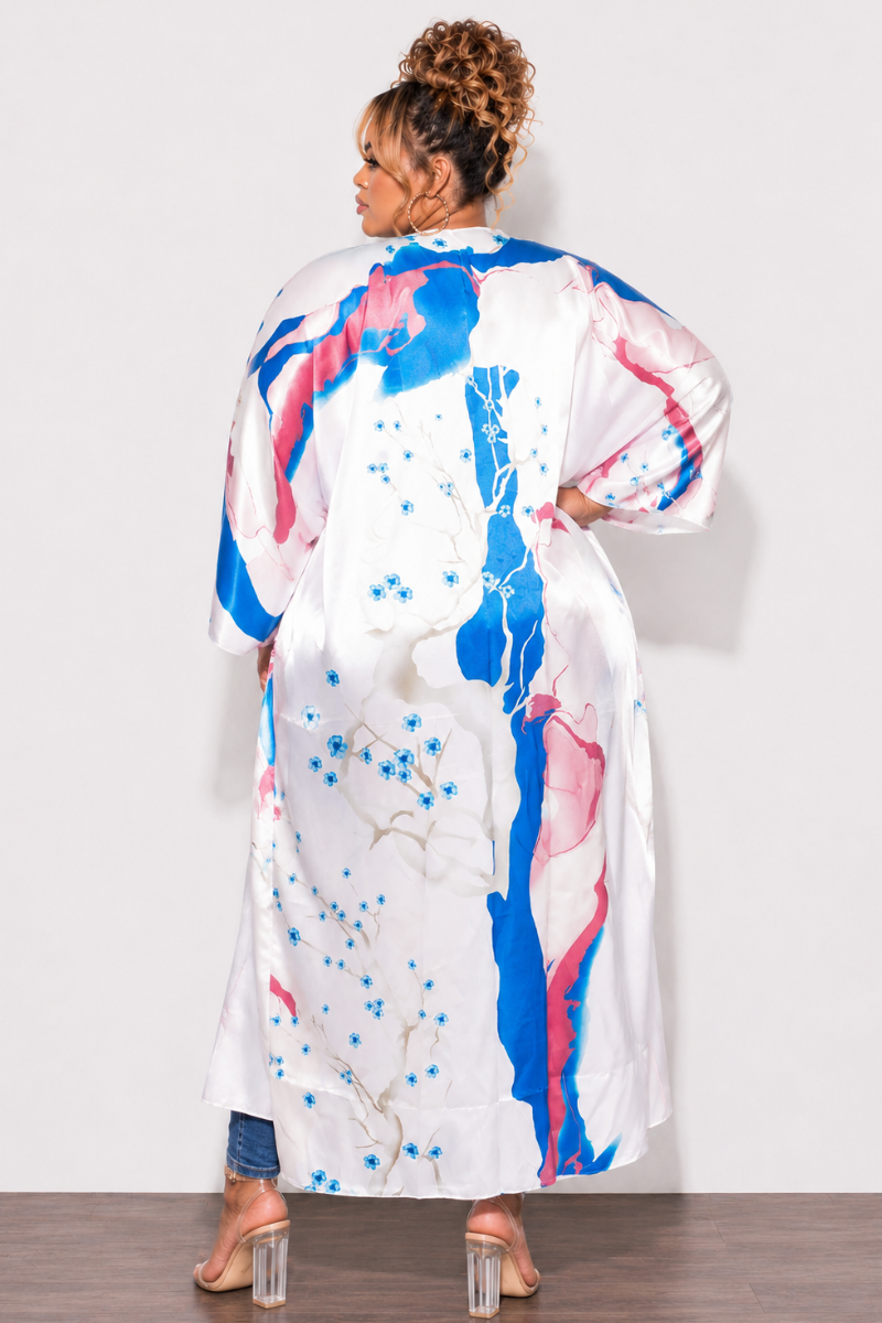 Final Sale Plus Size Caftan in Soft Pink and Royal Blue Floral Print