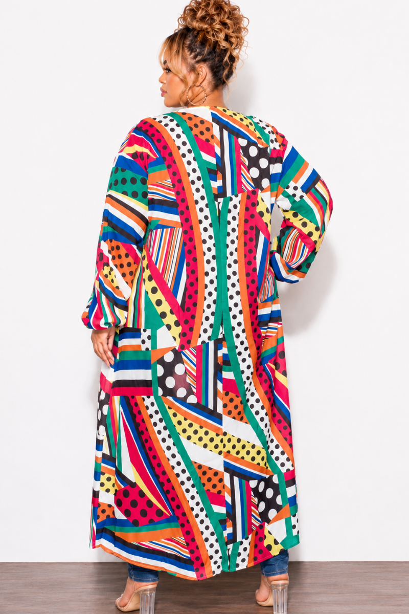 Final Sale Plus Size Polka Dot Caftan in Multi Color Stripe Print