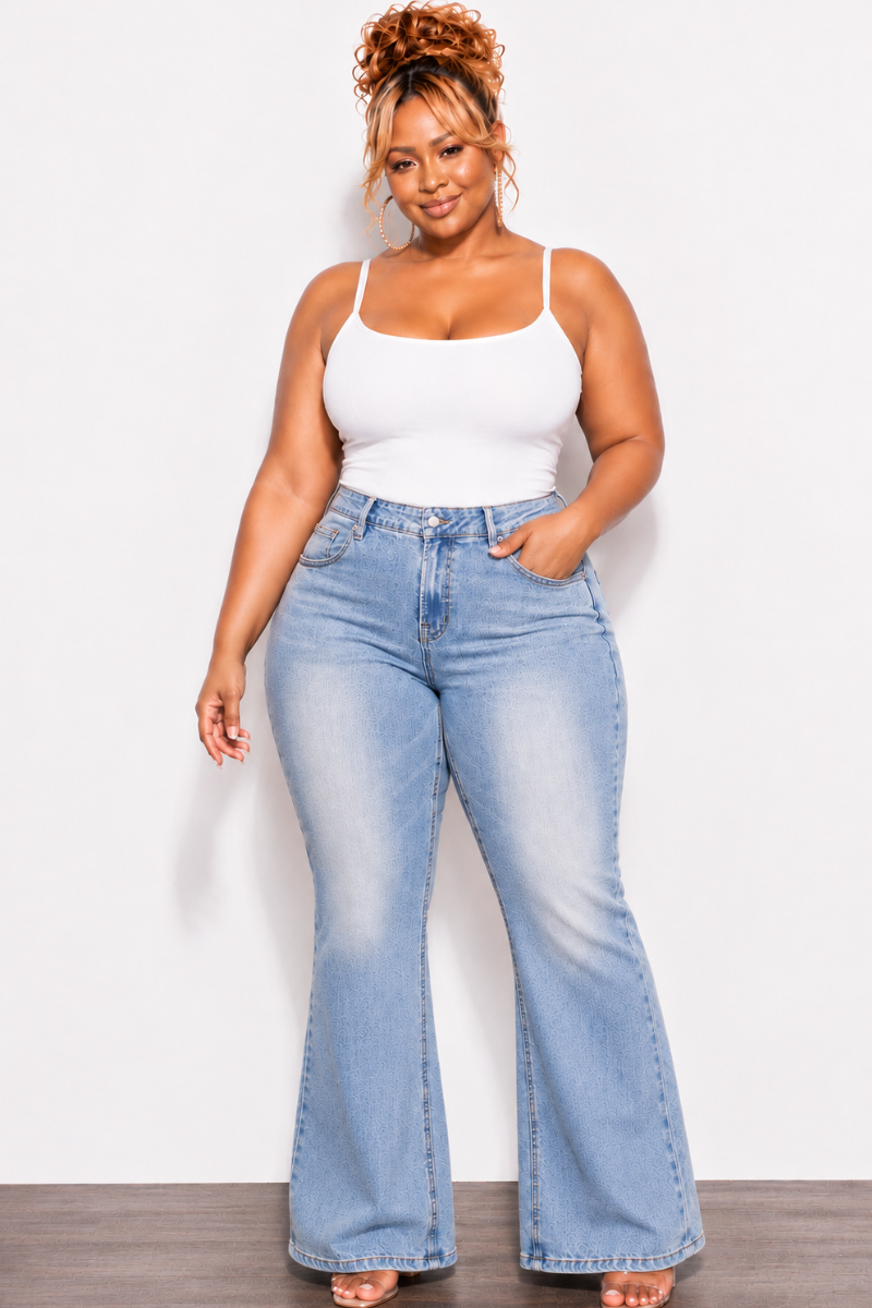 Final Sale Plus Size Fitted Stretchy High Waist Bootcut Jeans In Vintage Denim Wash