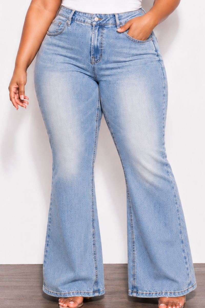 Final Sale Plus Size Fitted Stretchy High Waist Bootcut Jeans In Vintage Denim Wash