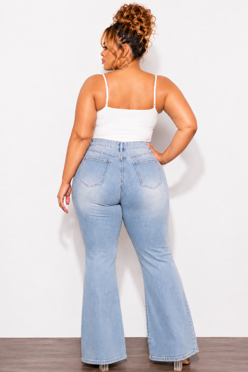 Final Sale Plus Size Fitted Stretchy High Waist Bootcut Jeans In Vintage Denim Wash
