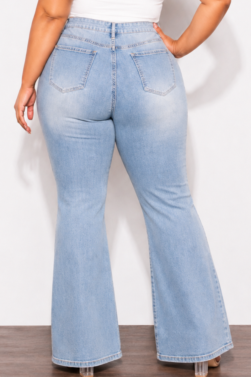 Final Sale Plus Size Fitted Stretchy High Waist Bootcut Jeans In Vintage Denim Wash