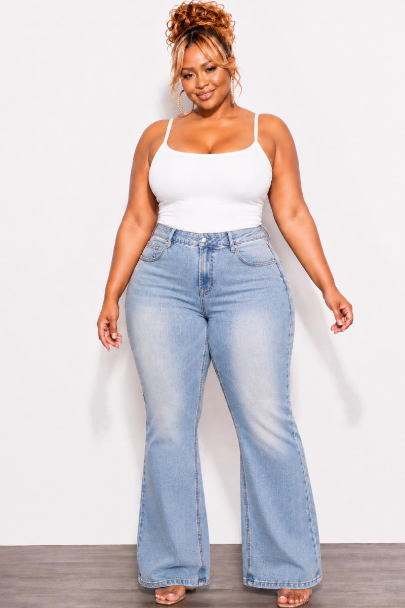 Final Sale Plus Size Fitted Stretchy High Waist Bootcut Jeans In Vintage Denim Wash