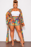 Final Sale Plus Size 2pc Set Duster & Shorts in Yellow Mixed Print