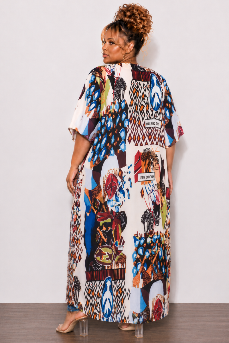 Final Sale Plus Size Caftan in Multi Color Design Print