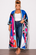 Final Sale Plus Size Caftan in Royal Blue Multi Color Floral Print