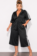 Final Sale Plus Size 2pc Windbreaker Top & Matching Jort Shorts in Black & White Stripes