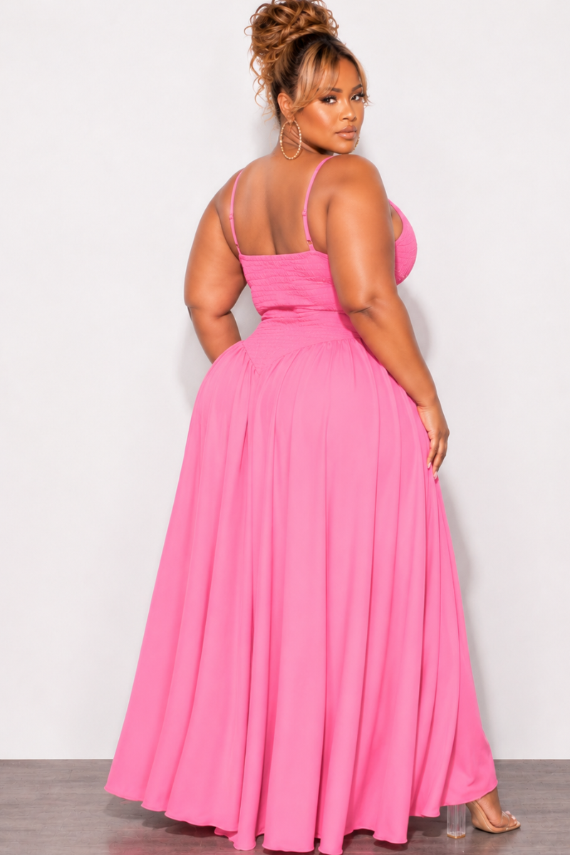 Final Sale Plus Size Poplin Smocked Top Spaghetti Strap Maxi Dress In Pink