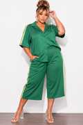 Final Sale Plus Size 2pc Windbreaker Top & Matching Jort Shorts in Green & Yellow Stripes