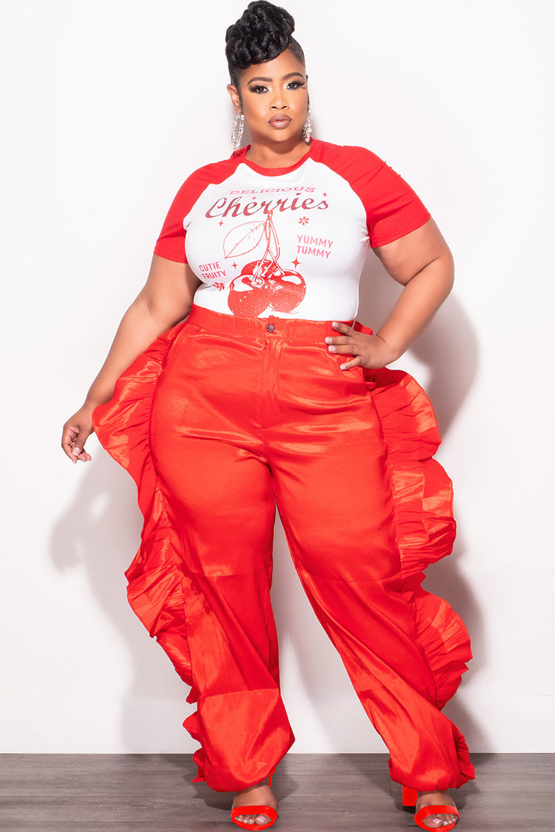 Final Sale Plus Size Ruffle Pants in Red