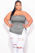 Final Sale Plus Size Gingham Tube Top with Drawstring Ruched Side in Black & White
