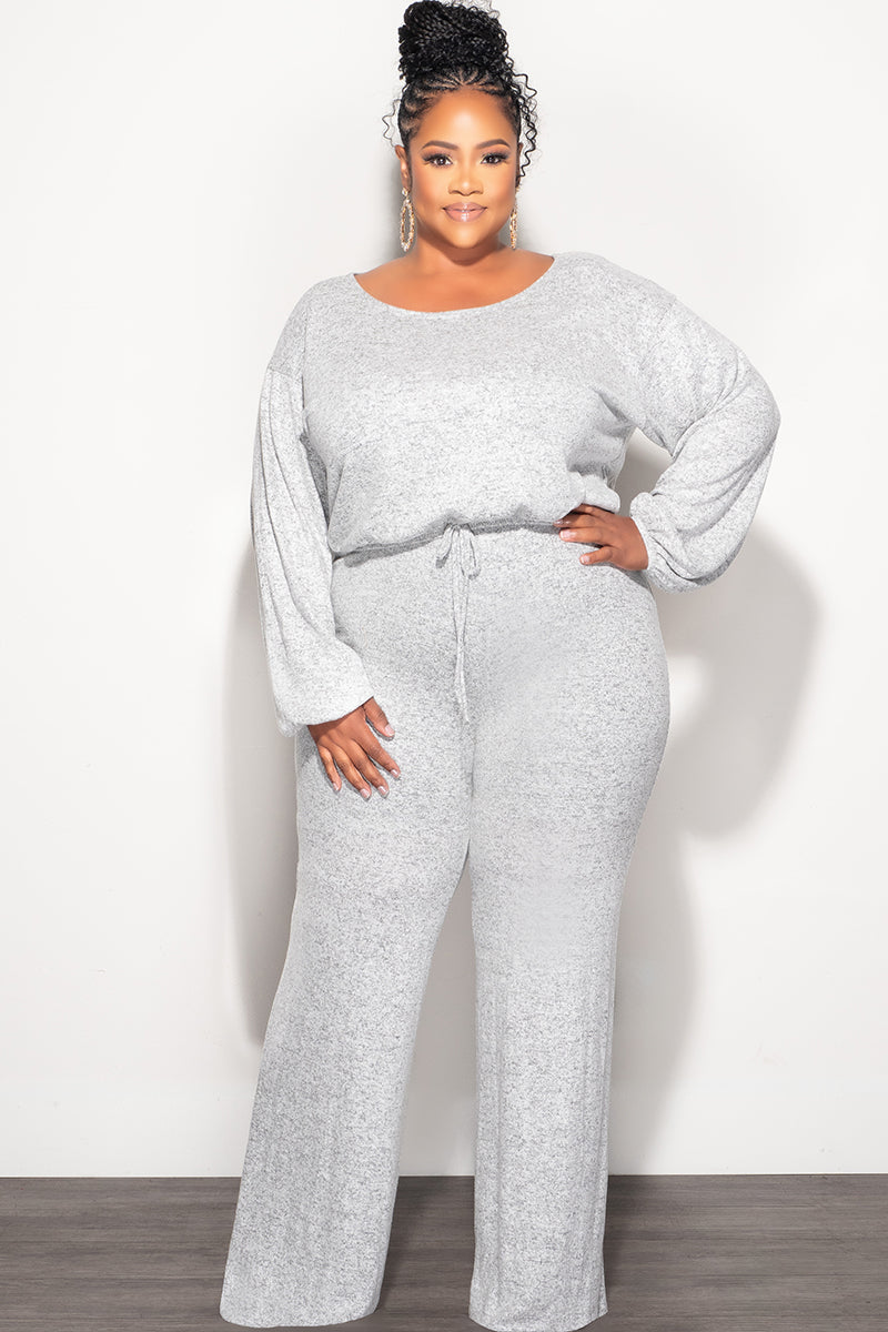 Final Sale Plus Size 2pc Crop Top and High Waist Pant Set in Grey and Black French Terry Blend