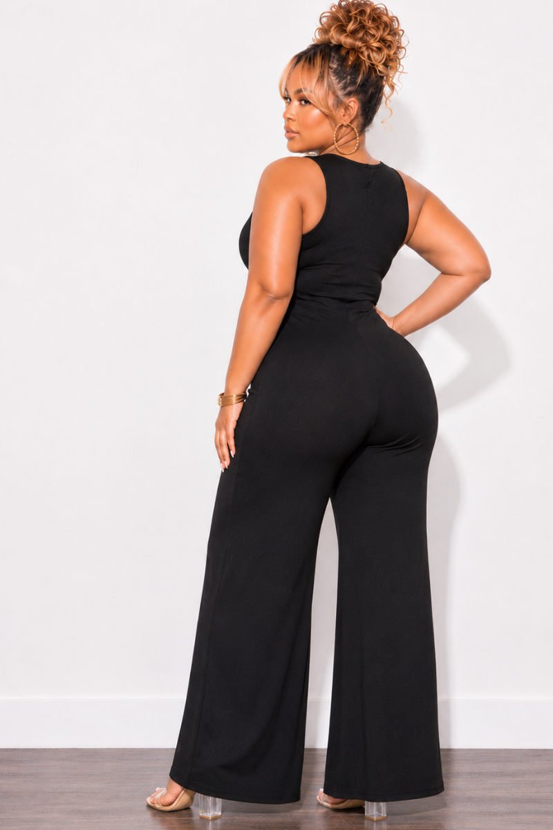 Final Sale Plus Size Ribbed Tank Jumpsuit With Wide Leg In Black