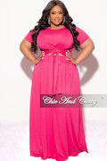 Final Sale Plus Size 2pc Short Sleeve Tie Top and Skirt Set in Fuchsia Pink