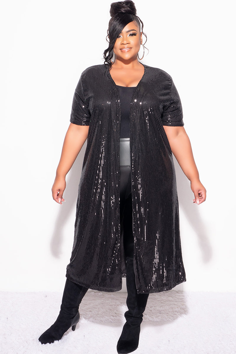 Final Sale Plus Size Sequin Duster in Black
