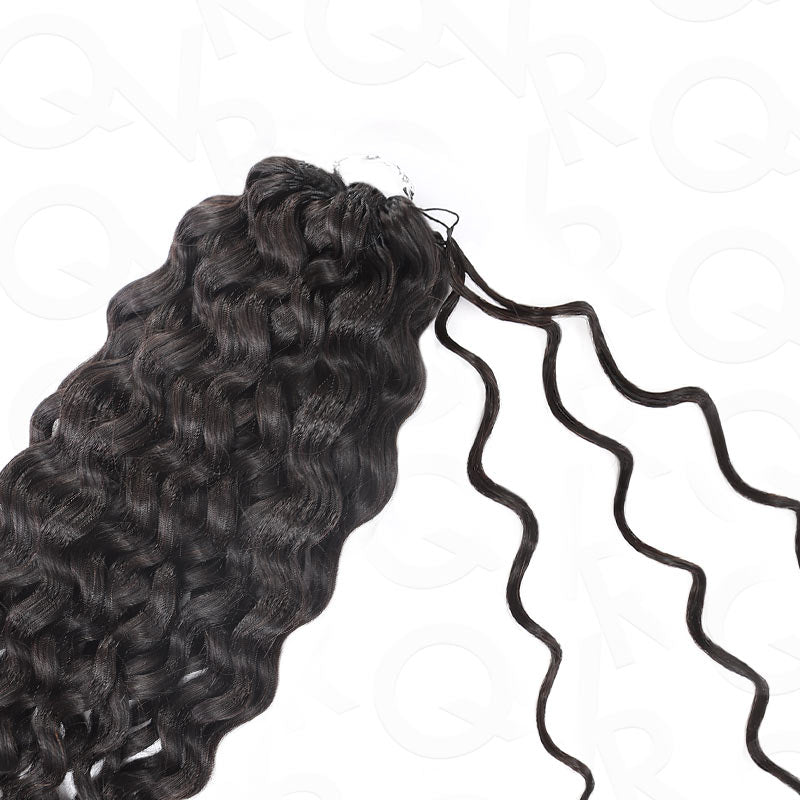 Lite Edition|QVR Water Wave Miracle Knots Natural Black Feather Crochet Human Hair|Lightweight Crochet Weave Hair Extension