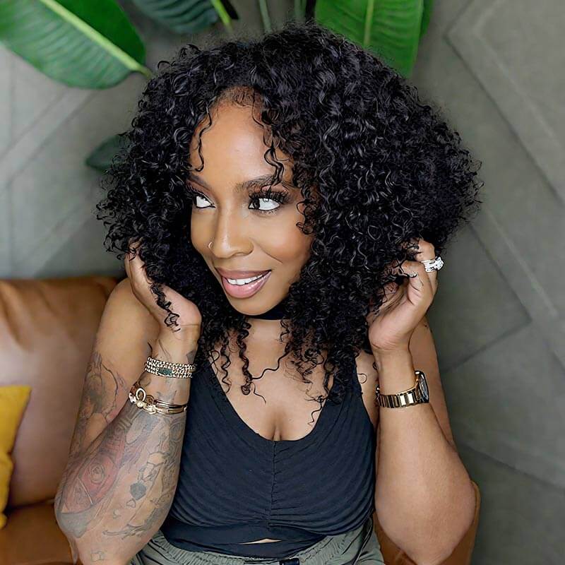 Lite Edition|QVR Small Kinky Curly Miracle Knots Natural Black Feather Crochet Human Hair|Lightweight Crochet Weave Hair Extension