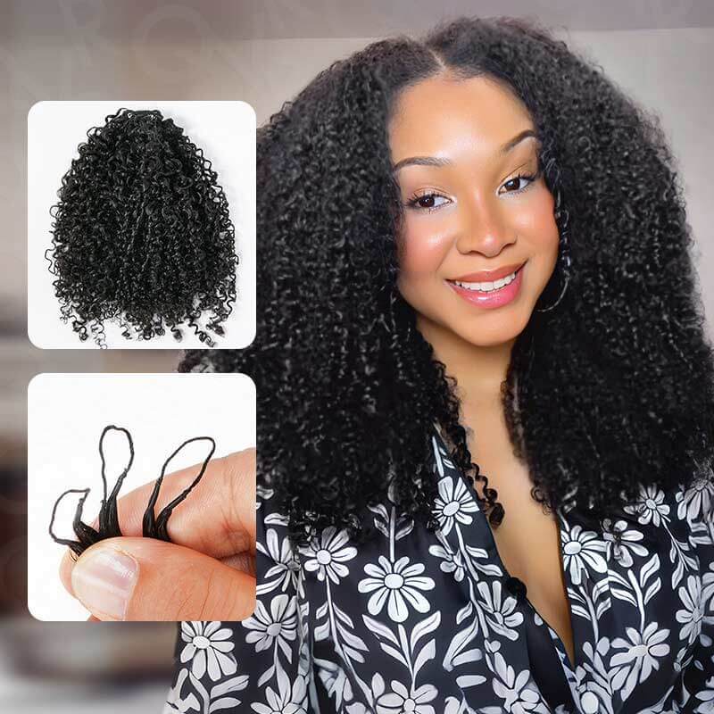 Lite Edition|QVR Curly Miracle Knots Natural Black Feather Crochet Human Hair|Lightweight Crochet Weave Hair Extension