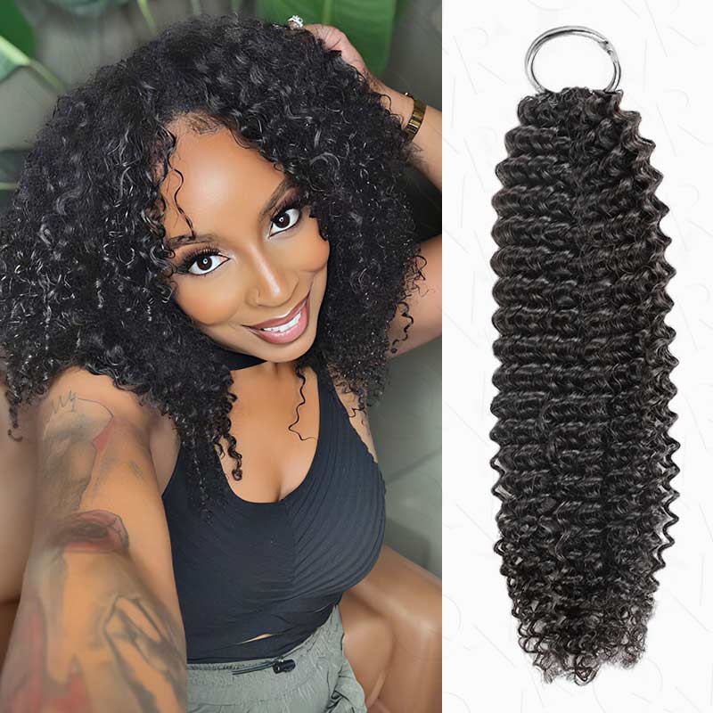 Lite Edition|QVR Small Kinky Curly Miracle Knots Natural Black Feather Crochet Human Hair|Lightweight Crochet Weave Hair Extension