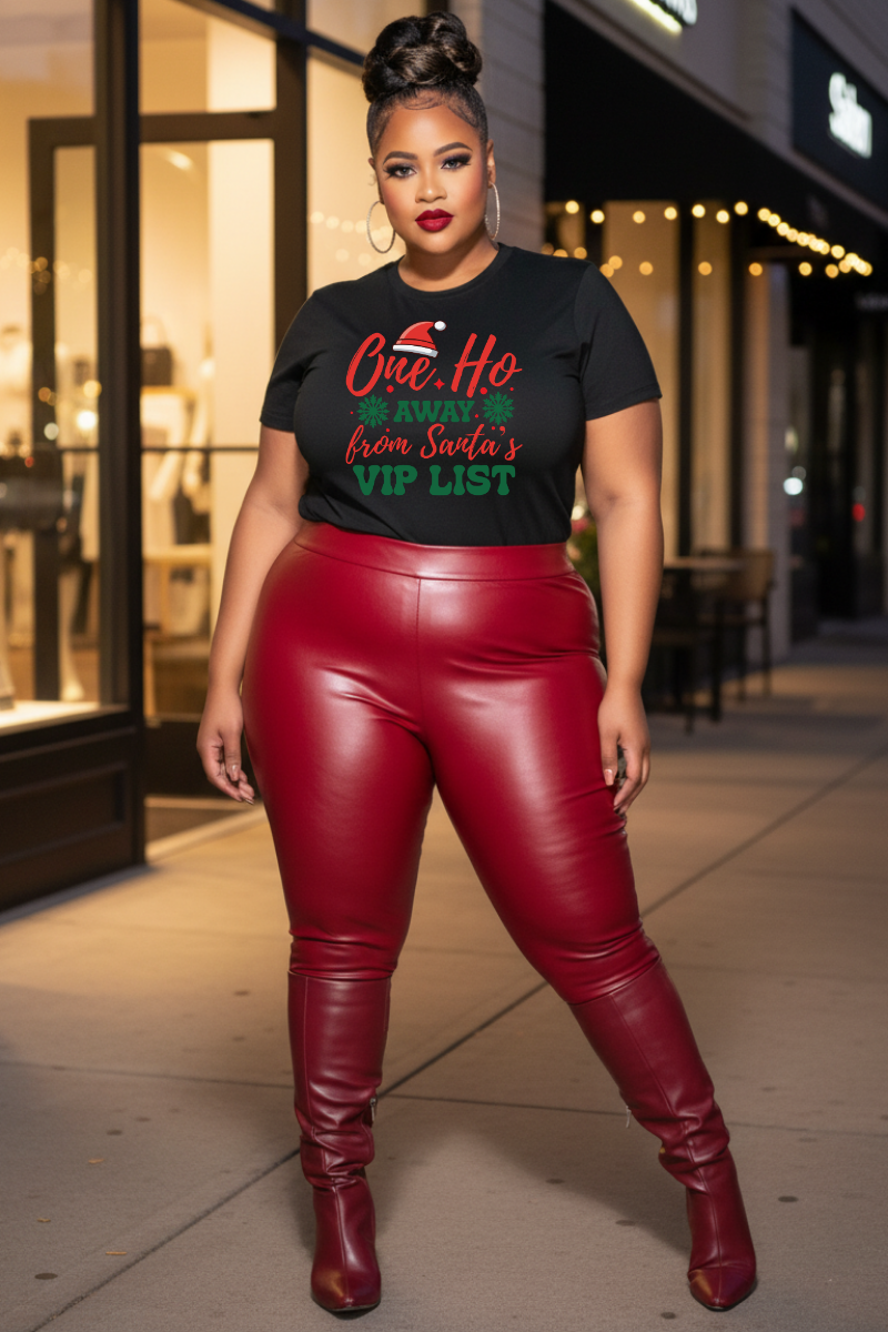 One Ho Away from Santa's VIP List T-Shirt | Funny Christmas Holiday Tee