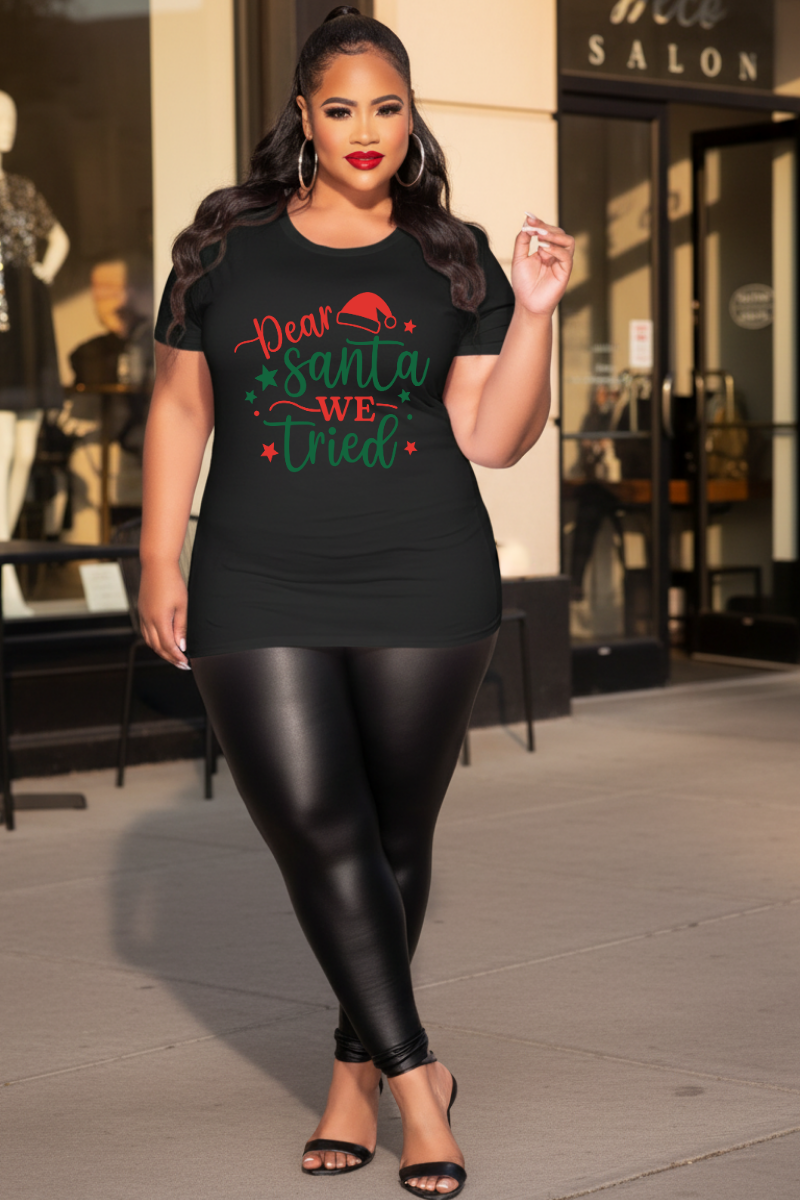 Dear Santa We Tried Christmas t-shirt | Holiday Santa Hat Typography Tee