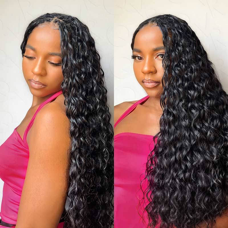 Lite Edition|QVR Water Wave Miracle Knots Natural Black Feather Crochet Human Hair|Lightweight Crochet Weave Hair Extension
