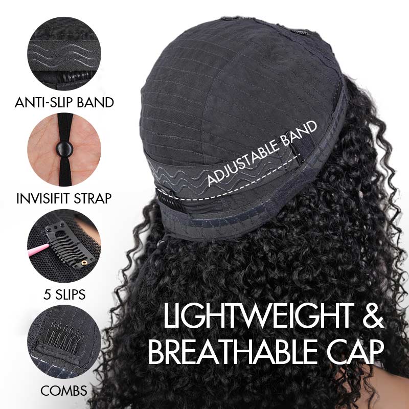 QVR Honey Blond Highlight Burmese Curly V Part Wigs Natural Protective Style Glueless Wigs