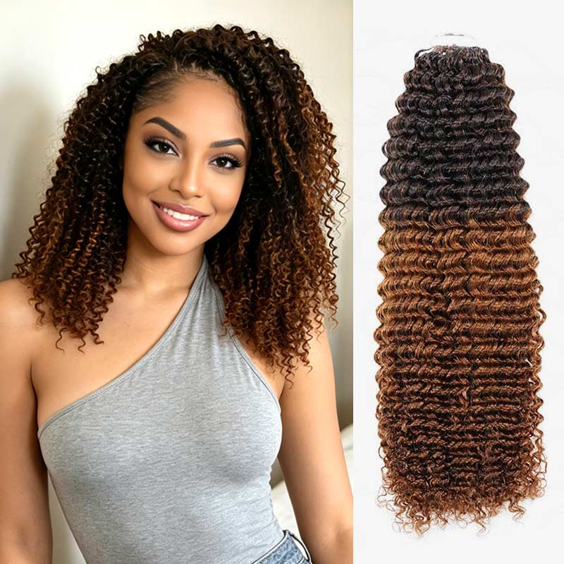 QVR Ombre #T4/30 Curly Human Crochet Hair Machine Made Crochet Wave Hair Extensions