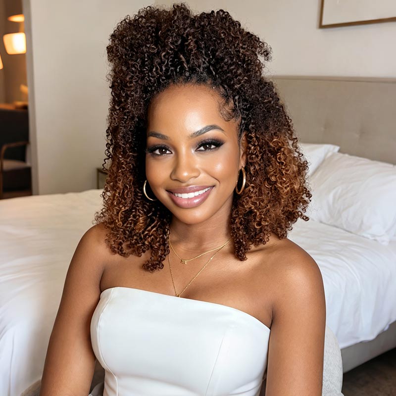 QVR Ombre #T4/30 Curly Human Crochet Hair Machine Made Crochet Wave Hair Extensions