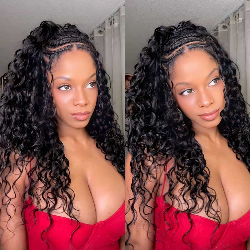 Lite Edition|QVR Water Wave Miracle Knots Natural Black Feather Crochet Human Hair|Lightweight Crochet Weave Hair Extension