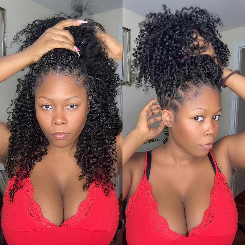 Lite Edition|QVR Burmese Curly Miracle Knots Natural Black Feather Crochet Human Hair|Lightweight Crochet Weave Hair Extension