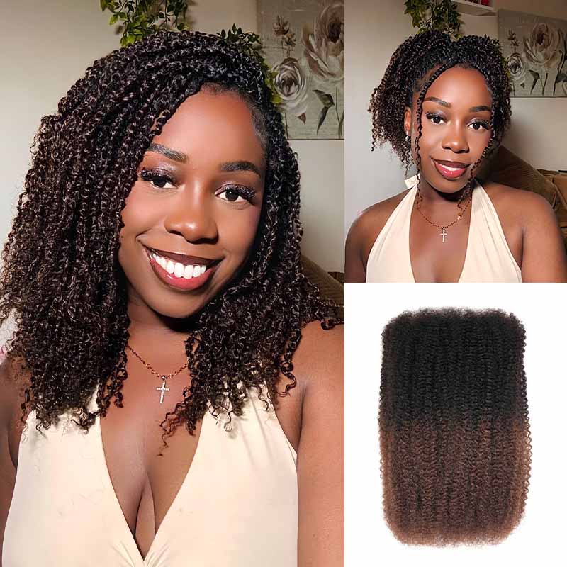 P3G5|Ombre Brown #T1B/4 Afro kinky Bulk Human Hair