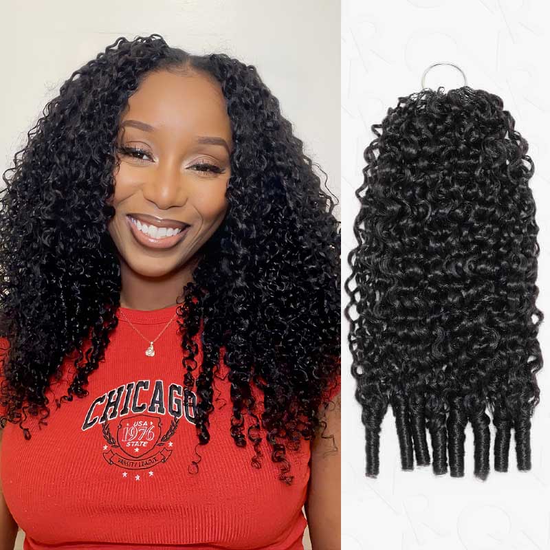 Lite Edition|QVR Curly Miracle Knots Natural Black Feather Crochet Human Hair|Lightweight Crochet Weave Hair Extension