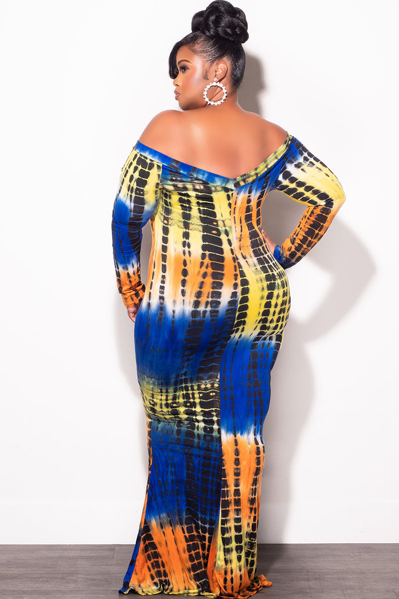 Final Sale Plus Size Bodycon Maxi Dress in Royal Blue Tie Dye Print