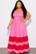 Final Sale Plus Size Maxi Dress In Pink with Red Stripe