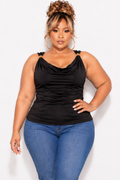 Final Sale Plus Size Sleeveless Drape Top in Black with Gold Accents