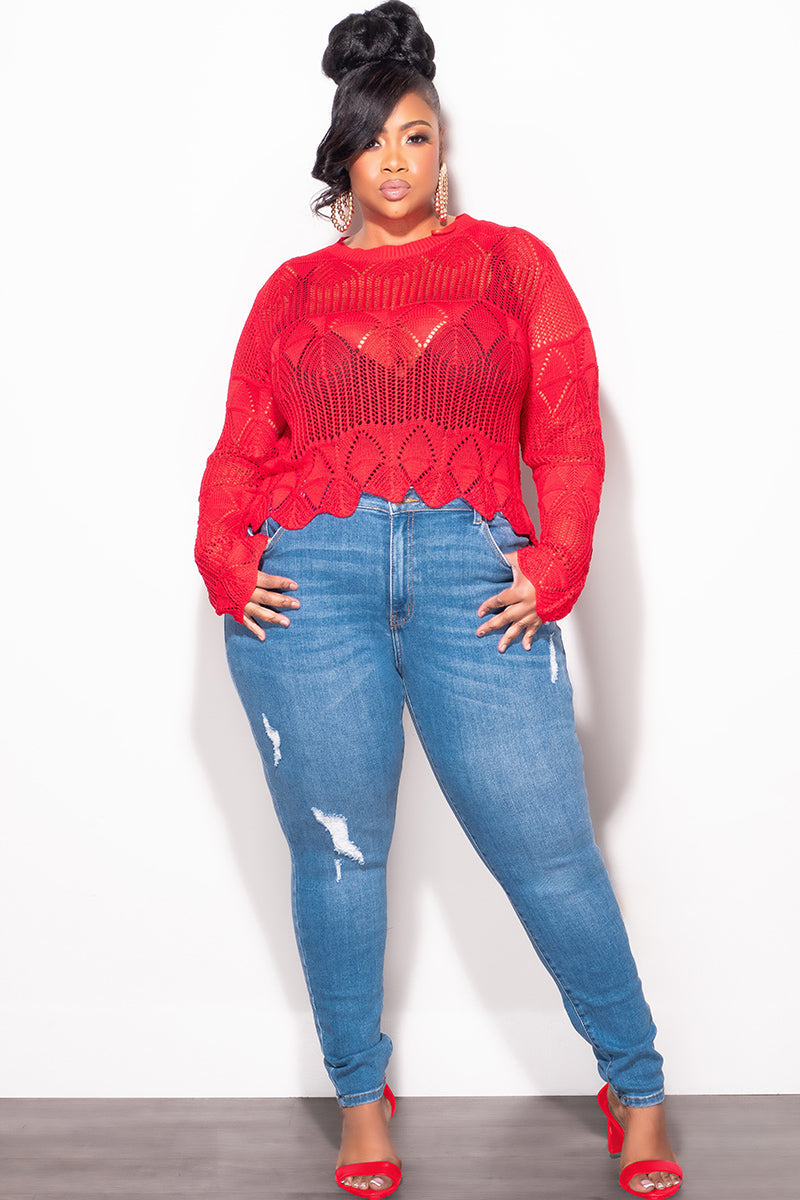 Final Sale Plus Size Knitted Top in Red
