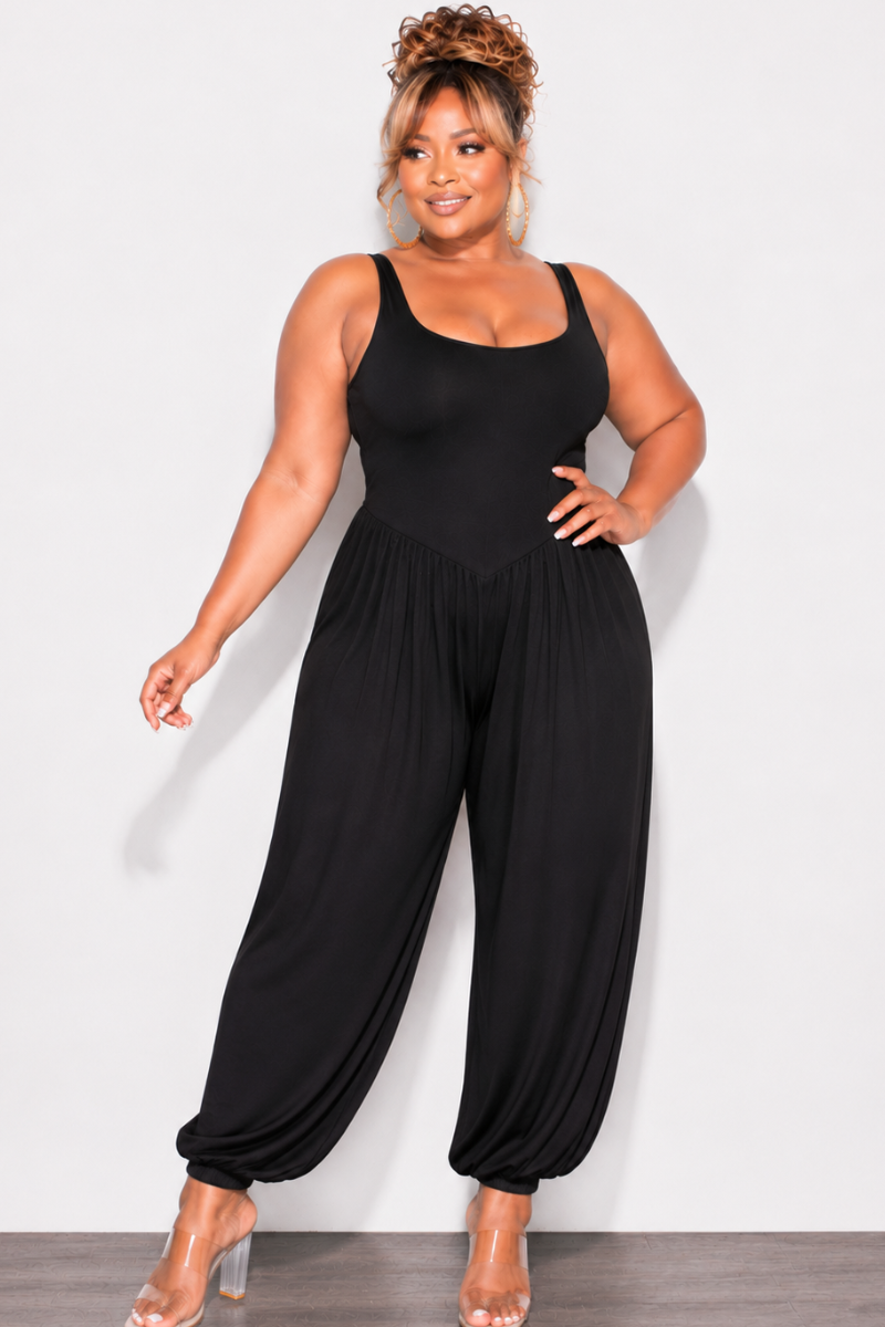 Final Sale Plus Size Tank Balloon Jumpsuit in Black