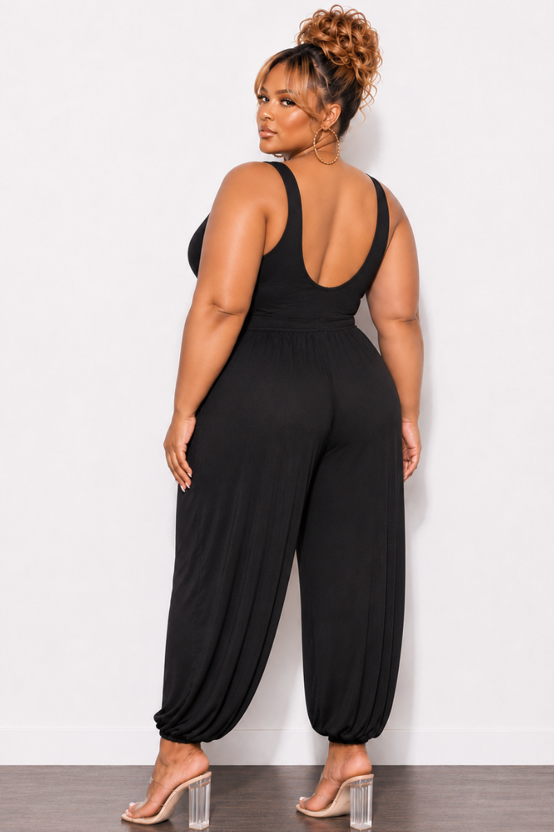 Final Sale Plus Size Tank Balloon Jumpsuit in Black