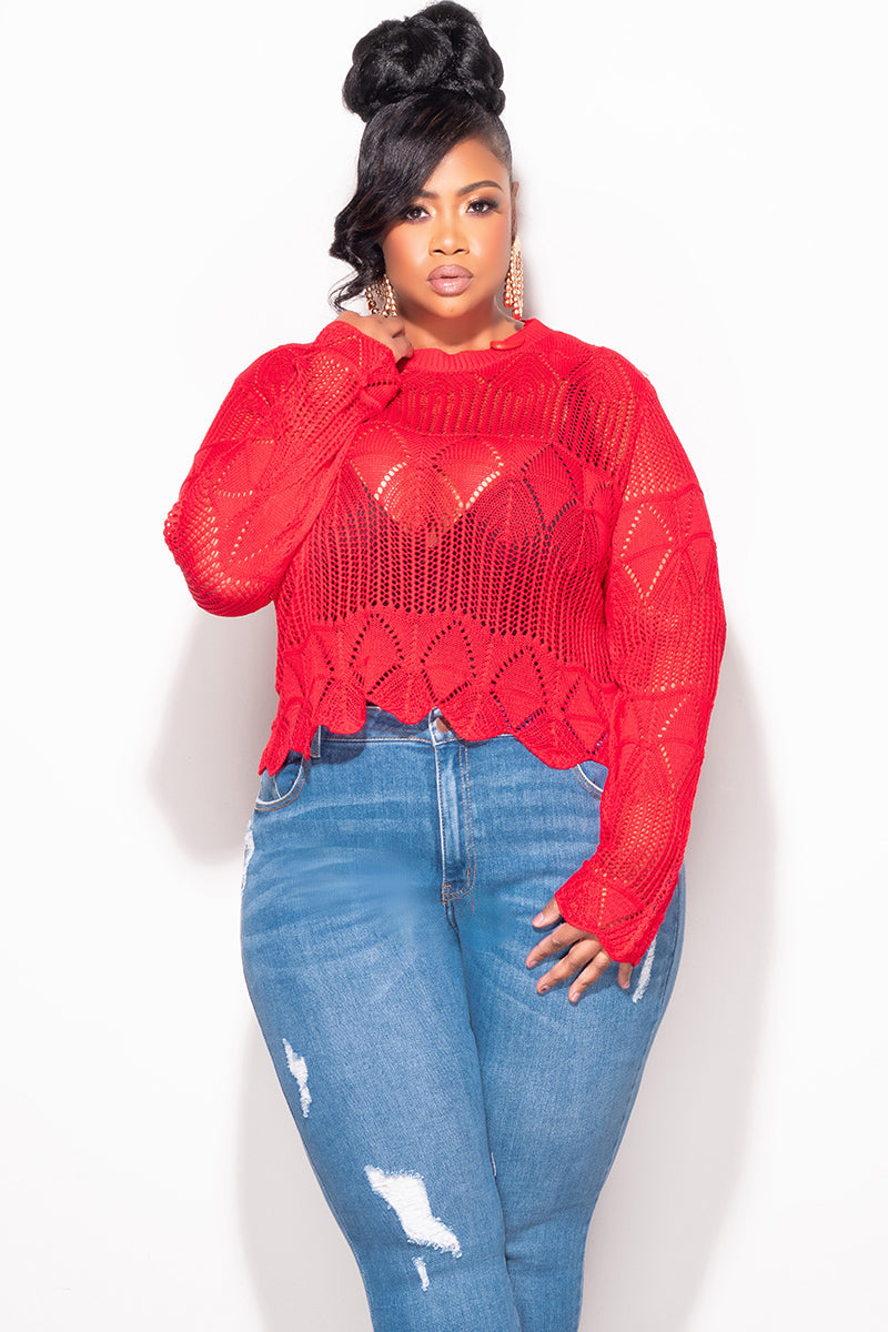 Final Sale Plus Size Knitted Top in Red