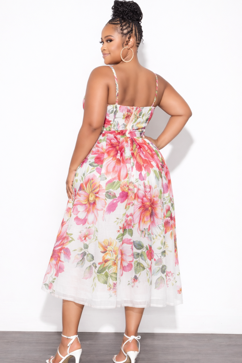 Final Sale Plus Size Spaghetti Strap Midi Dress in Floral Print
