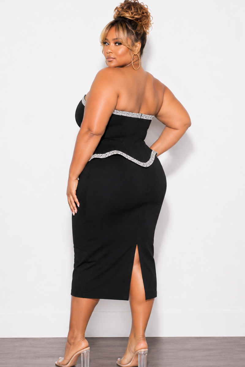 Final Sale Plus Size Lux Strapless Dress with Bling Trim in Black
