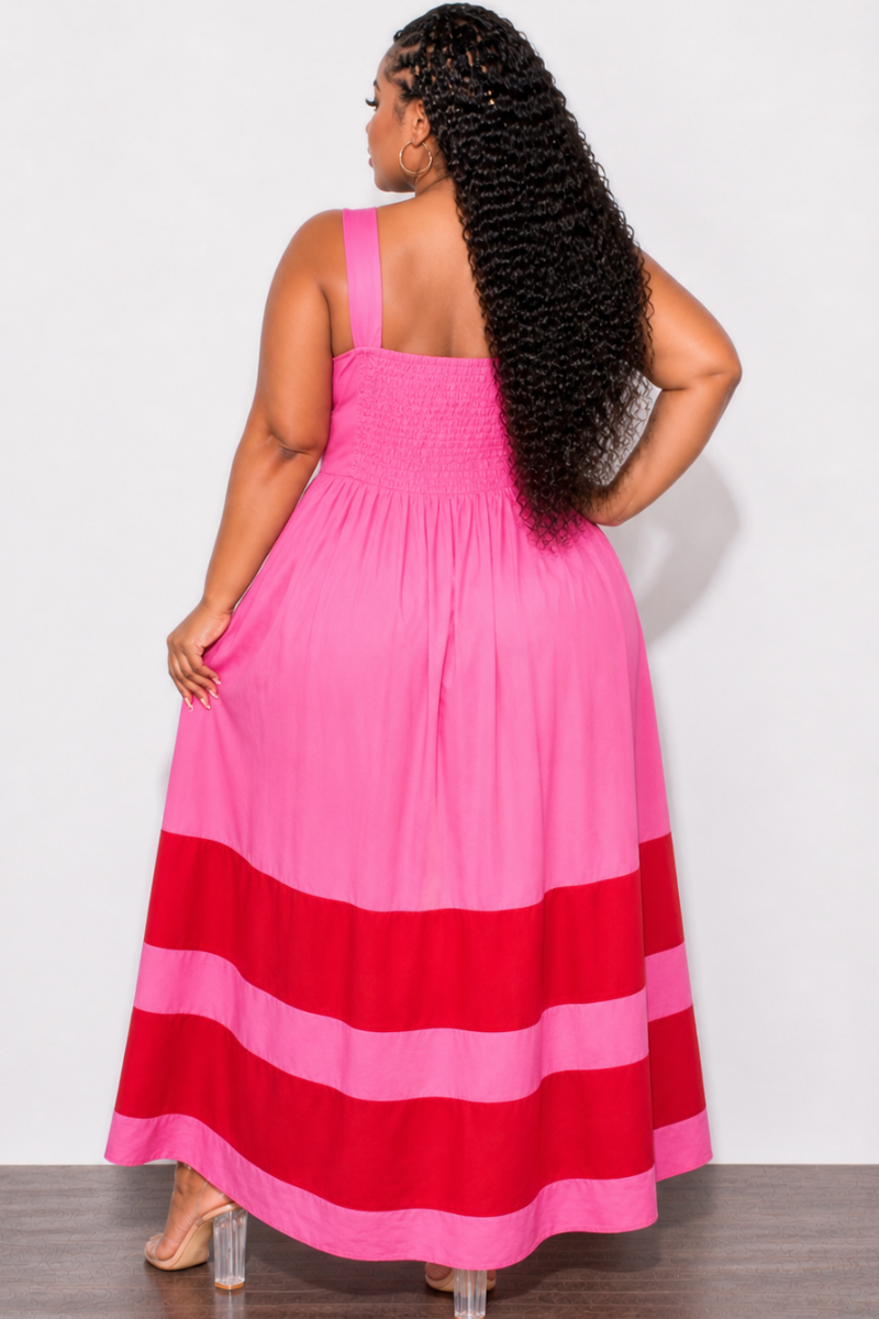 Final Sale Plus Size Maxi Dress In Pink with Red Stripe