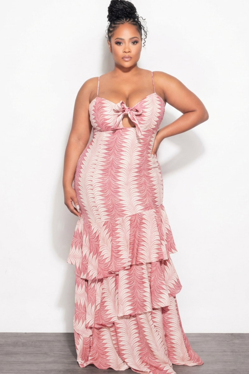 Final Sale Plus Size Mermaid Linen Maxi Dress in Coral & Ivory