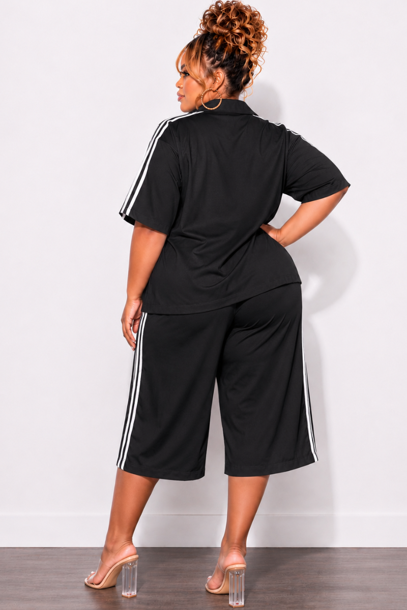 Final Sale Plus Size 2pc Windbreaker Top & Matching Jort Shorts in Black & White Stripes