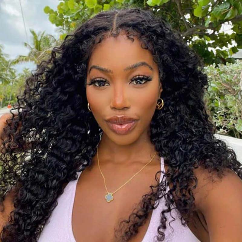 QVR Realistic Curly Edges Glueless High Transparency Lace Front Human Hair Wig